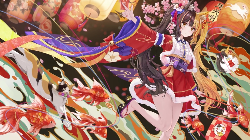Anime Cat Girl In New Year Live Wallpaper