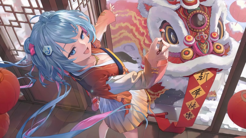 Anime Girl Painting Lion Dance Live Wallpaper