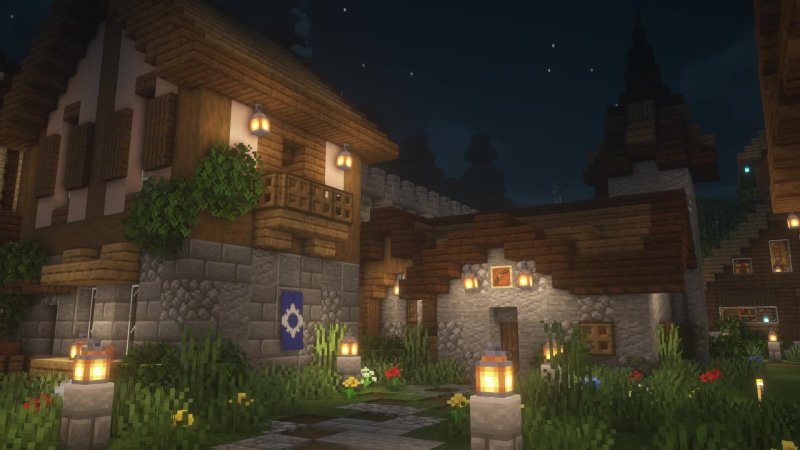 Halopia Night Medieval Town - Minecraft Live Wallpaper