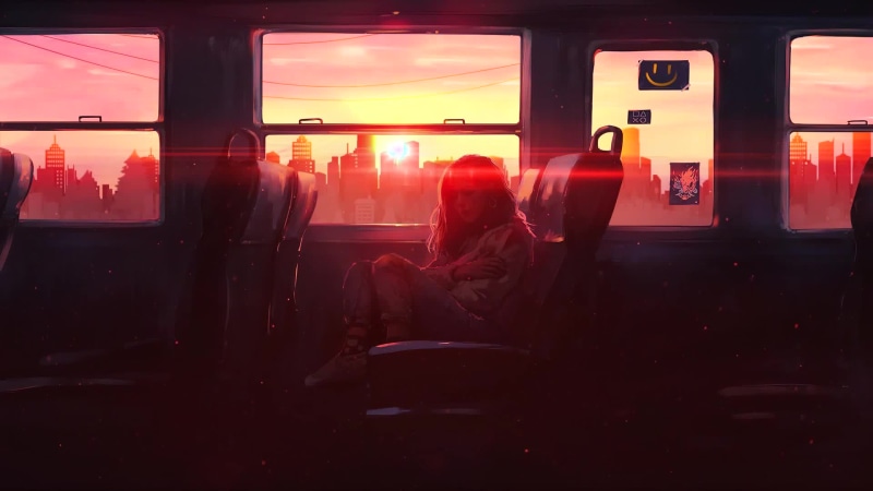Anime Girl & Boy on Train while sunset Live Wallpaper