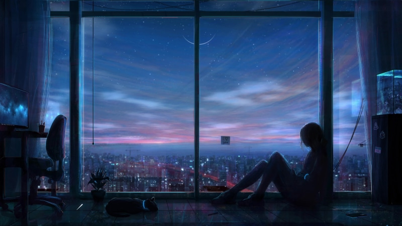 Nigh City Girl Sad Live Wallpaper