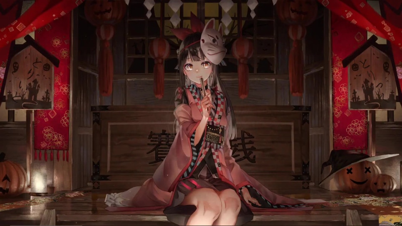 Halloween Cute Anime Girl With Mask Live Wallpaper