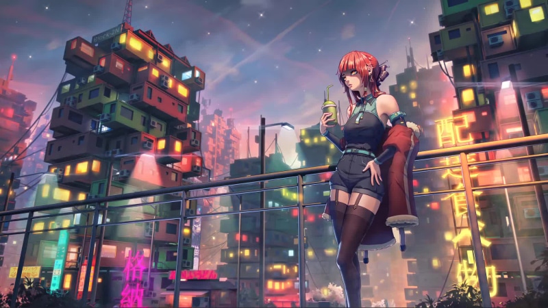 City Girl on the Background Of high-rise Buildings Live Wallpaper