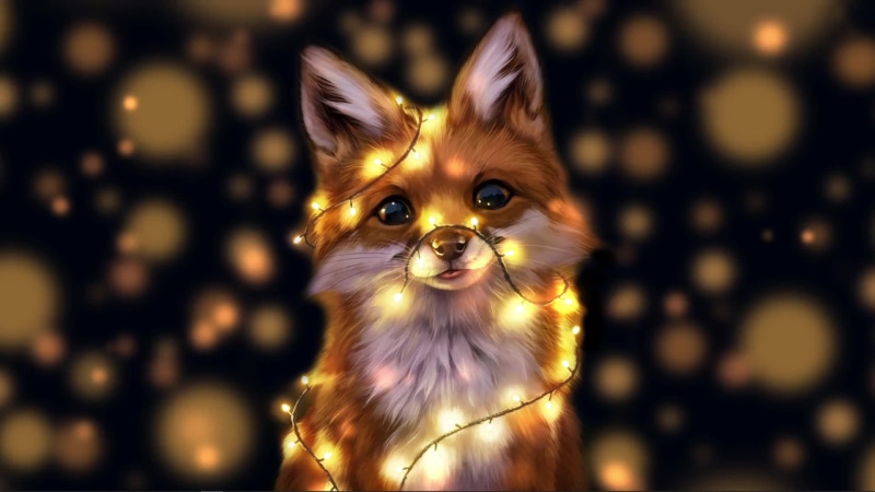 Cute Fox With Fairy Lights Live Wallpaper | 1920x1080