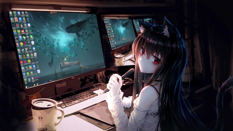 Anime Girl Computers And Animated Desktop 4K Live Wallpaper