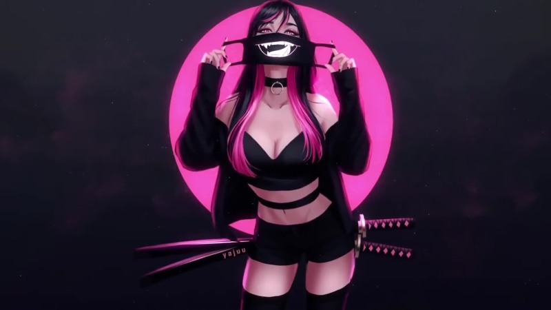 Wear Your Mask Funny Anime Babe with Katana Live Wallpaper