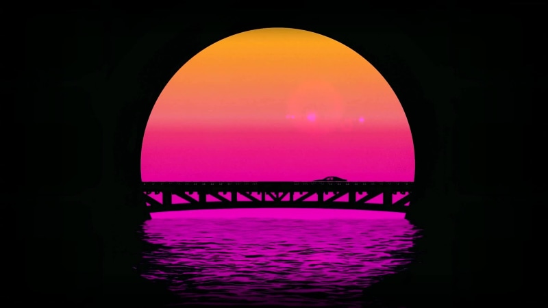 Cartoon Bridge Pink Sunset Live Wallpaper
