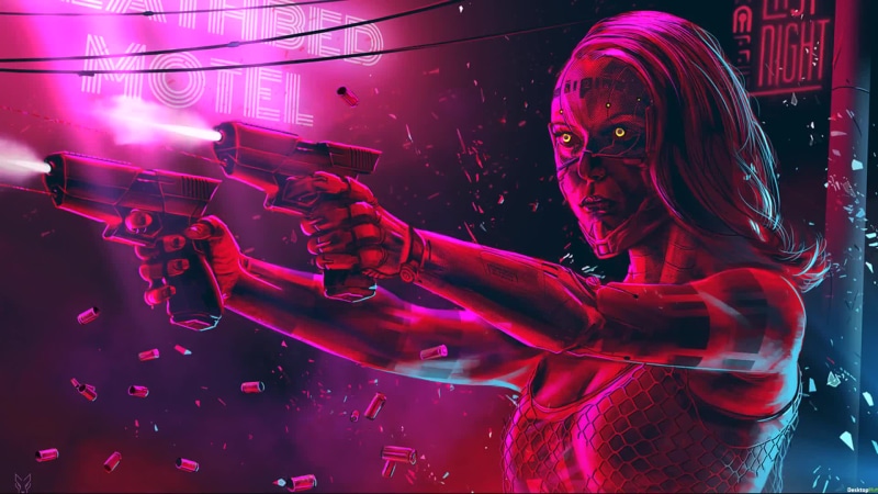 Cyberpunk Artwork Assasin Girl with Guns Live Wallpaper