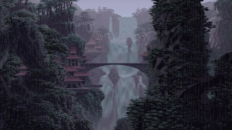 Pixel Nature Waterfall Rainy Day Live Wallpaper