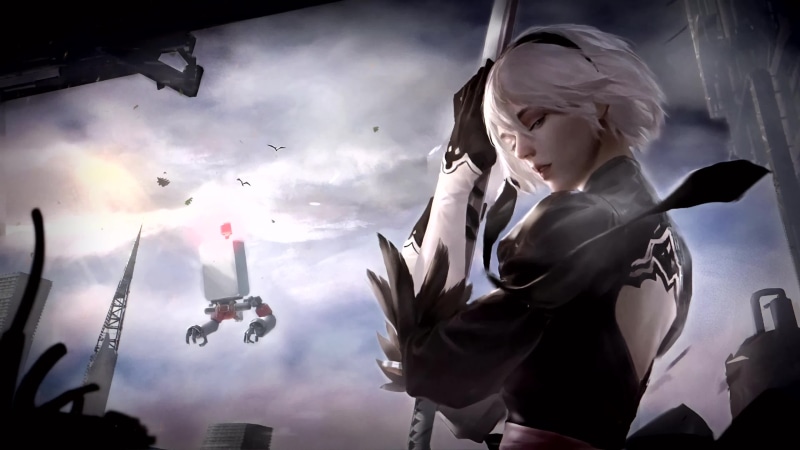 YoRHa No. 2 or 2B and POD 042, Nier Automata Game Live Wallpaper