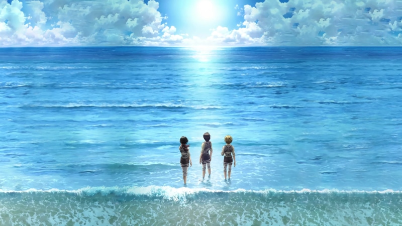 Three Girls by the Ocean Attack on Titan 4K Quality Live Wallpaper