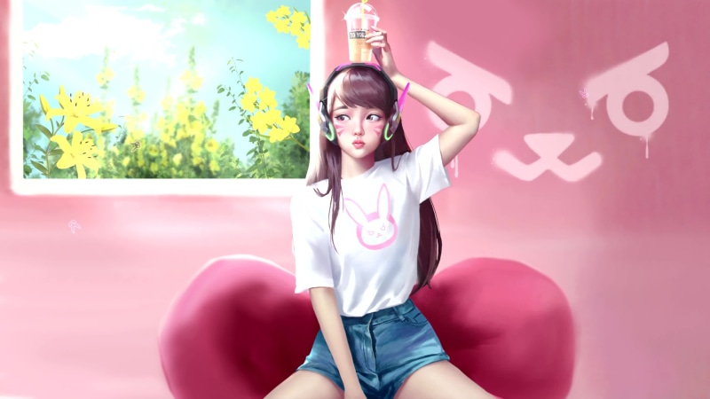D.VA Ice Coffee Overwatch 4K Quality Live Wallpaper
