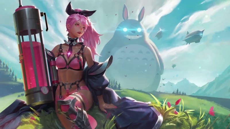 Cute Nurse in Pink Huge Syringe and Totoro Live Wallpaper