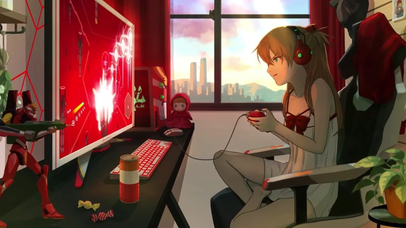 Asuka Langley Soryu Playing Game Live Wallpaper