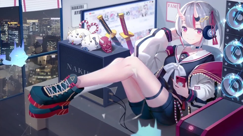 Nakiri Ayame, Loading, Pretty Babe Cute Horns, Virtual Youtuber Live Wallpaper