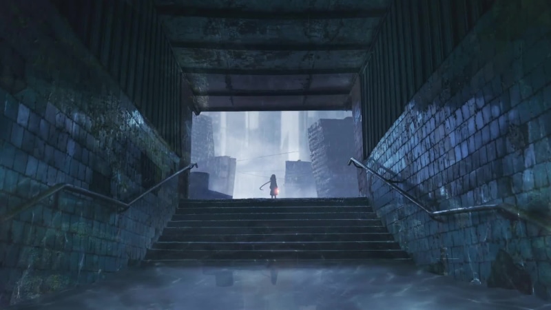 Underground Ruined City Anime Girl and Rain Live Wallpaper
