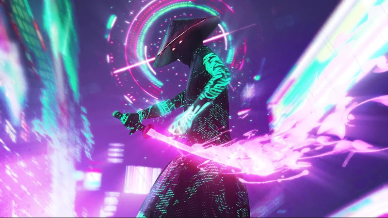 Neon Samurai Lighting Sword Rain Live Wallpaper