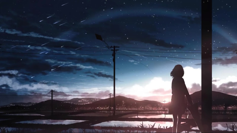 Falling Stars, Meteor Storm, Girl, Clouds, City and Beautiful Sunset Live Wallpaper