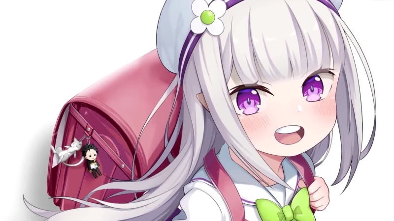 Cute Schoolgirl with Big Eyes and a Satchel on her Shoulders Live Wallpaper