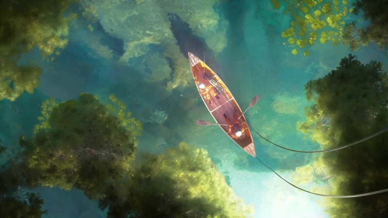 Astronauts Rowing In A Boat and Fishing Live Wallpaper