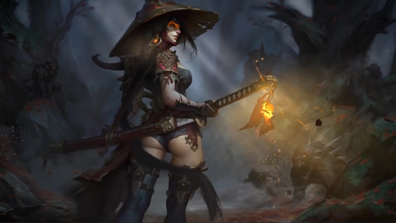 Samurai Demon Hunter Girl with Katana, Fantasy World Live Wallpaper