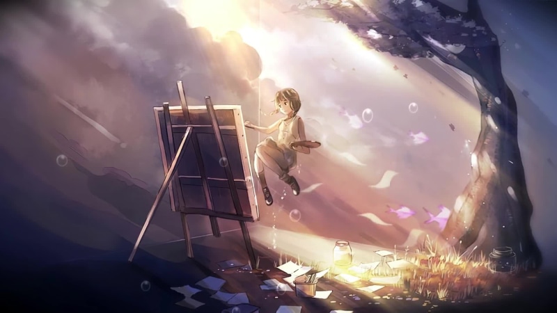 Levitating Girl Painting at an Easel Live Wallpaper