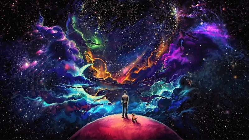 Cosmic Space, Red Planet, Man With Dog Live Wallpaper