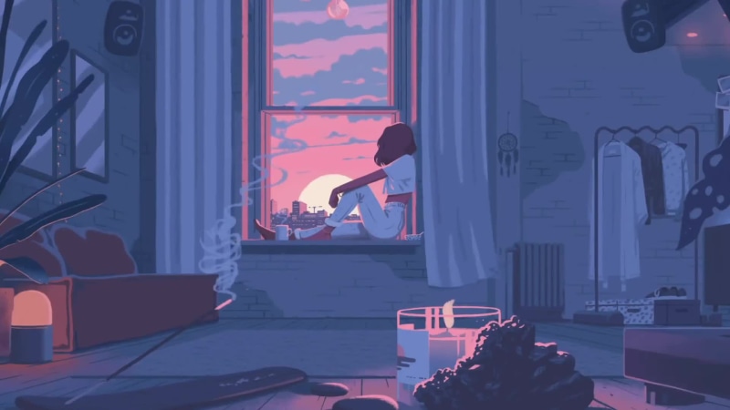 Cozy Room Sunset Girl On The Windowsill Live Wallpaper