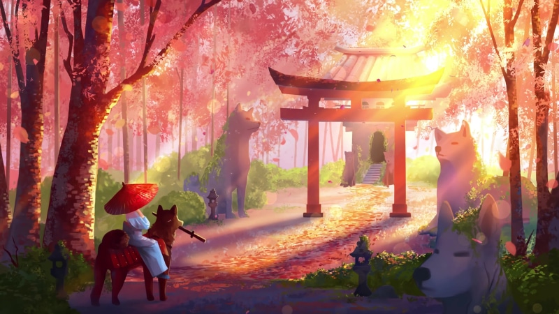 Shiba Inu Cult Anime Falling Petals 4K Live Wallpaper