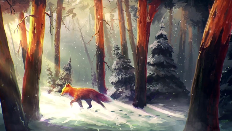 Fox Walking In The Winter Forest, Snowfall Live Wallpaper