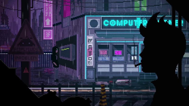Smoking In The Rain Pixel Art 8-bit Live Wallpaper