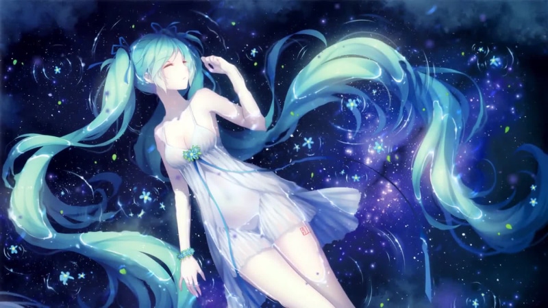 Hatsune Miku Lying In The Water, Rain Live Wallpaper