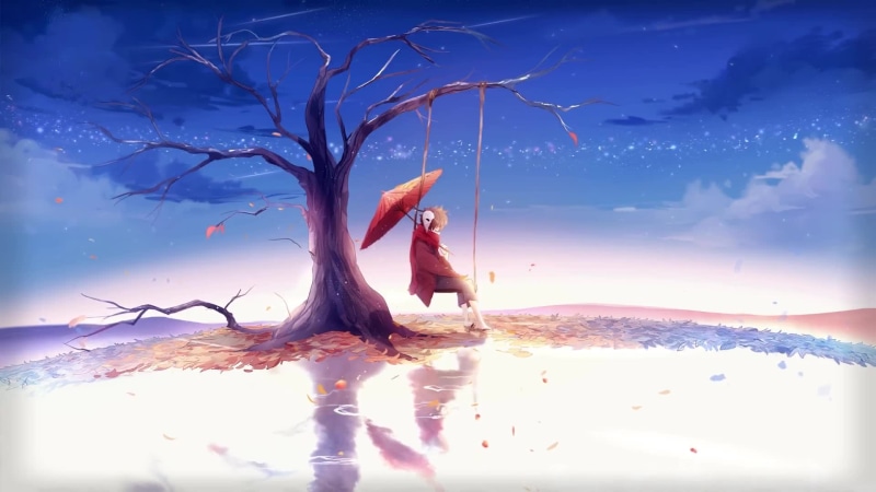 Swing Girl Umbrella Alone Anime, Loneliness on the Swing Live Wallpaper