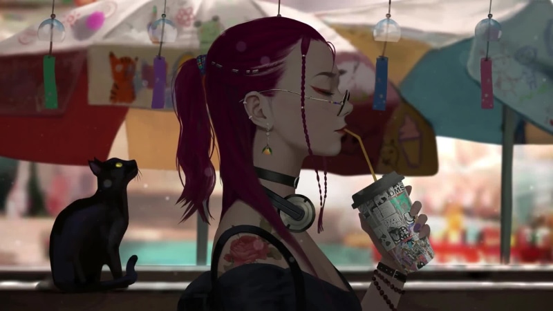 Cute Redhead Girl, Boba Tea Break Live Wallpaper