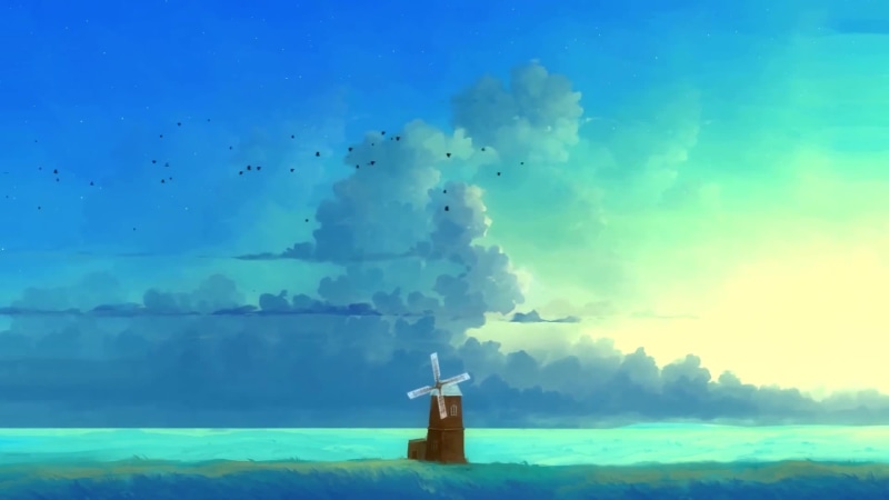 WindMill Blue Sky Birds and Horizon Live Wallpaper
