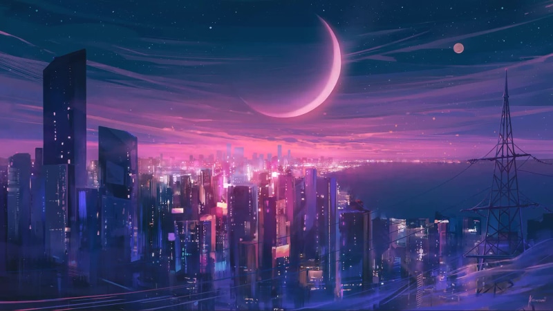 Eden City at Midnight, Fantasy World Live Wallpaper