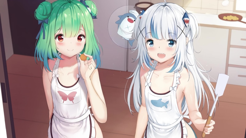 Cute Girls Uruha Rushia and Gawr Gura Virtual Youtuber 4K Live Wallpaper