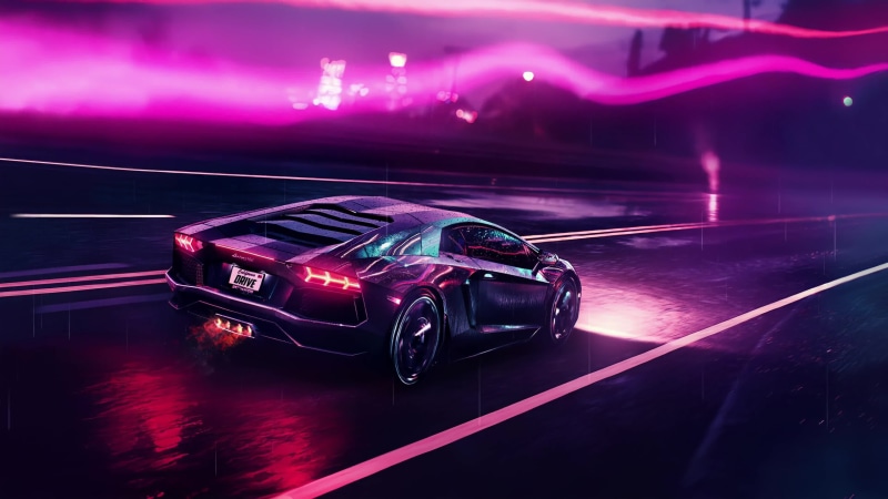 Pink Lamborghini Road Rain Twilight 4K Live Wallpaper