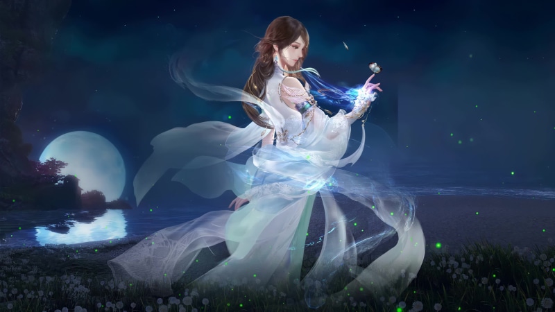 Night Big Moon Butterflies and Cute Princess 4K Live Wallpaper
