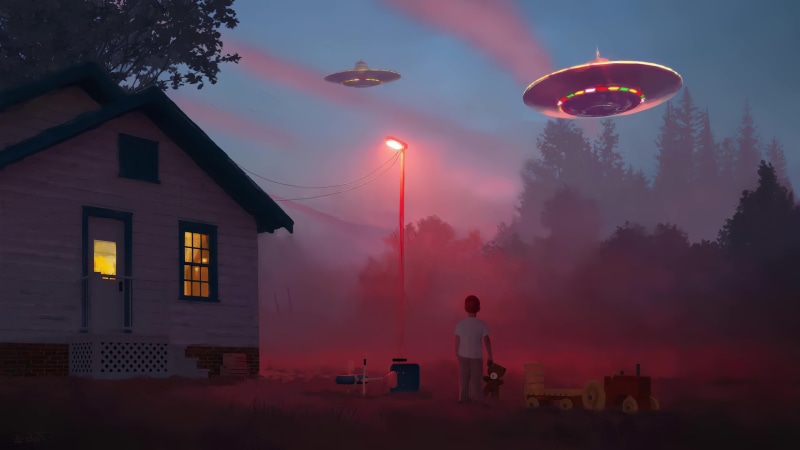 Little Boy Looking At Ufos In The Sky 4K Live Wallpaper