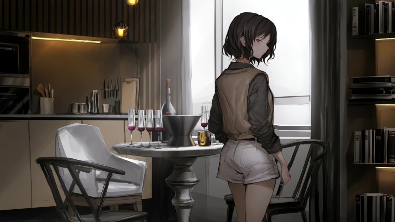 Cute Anime Girl with Short Pants Standing In The Living Room 4K Live Wallpaper