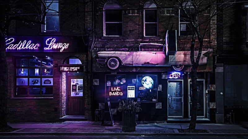 Midnight Cadillac Lounge Neon Lights 4K Live Wallpaper