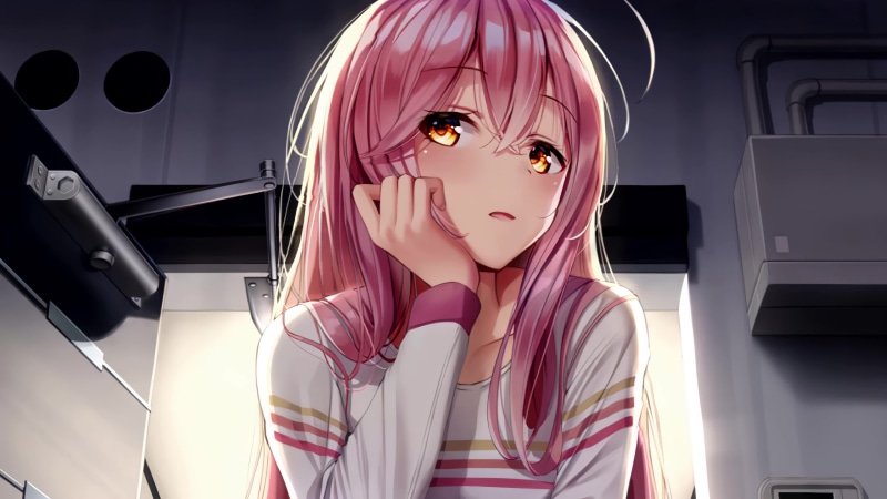 Thinking Red Hair Anime Girl 4K Live Wallpaper