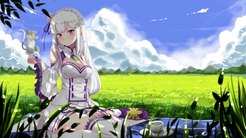 Emilia and Puck In The Field Re:Zero Starting Life in Another World 4K Live Wallpaper