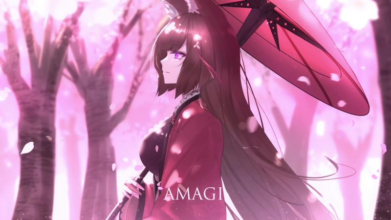 Amagi Cherry Blossom Umbrella Azur Lane 4K Live Wallpaper