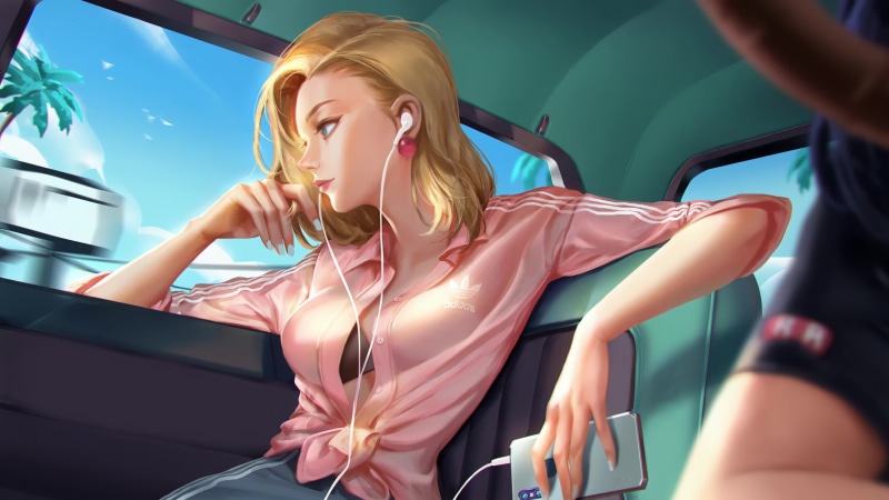 Android 18 Listening To Music In The Car, Dragon Ball 4K Live Wallpaper