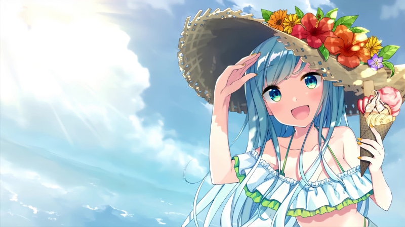 Anime Girl in Summer, Blue Hairs, Big Eyes 4K Live Wallpaper