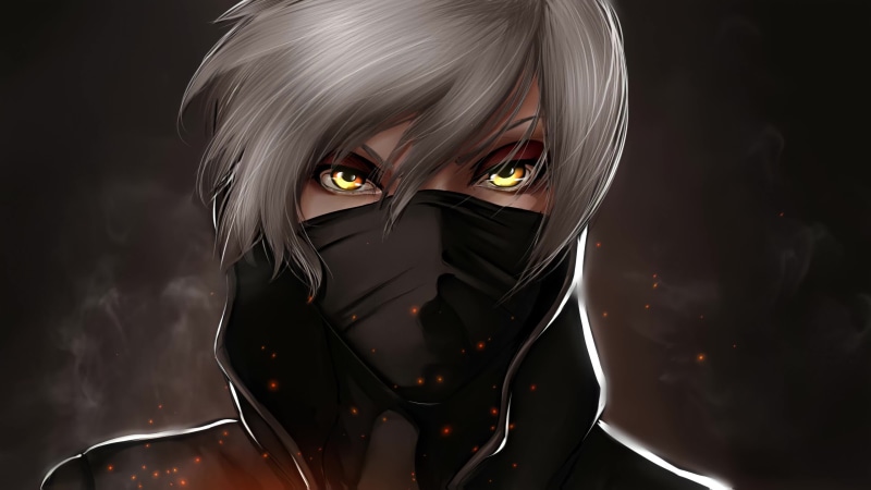 Ninja Mask Hoodie Fire Smoke White Hair Boy 4K Live Wallpaper
