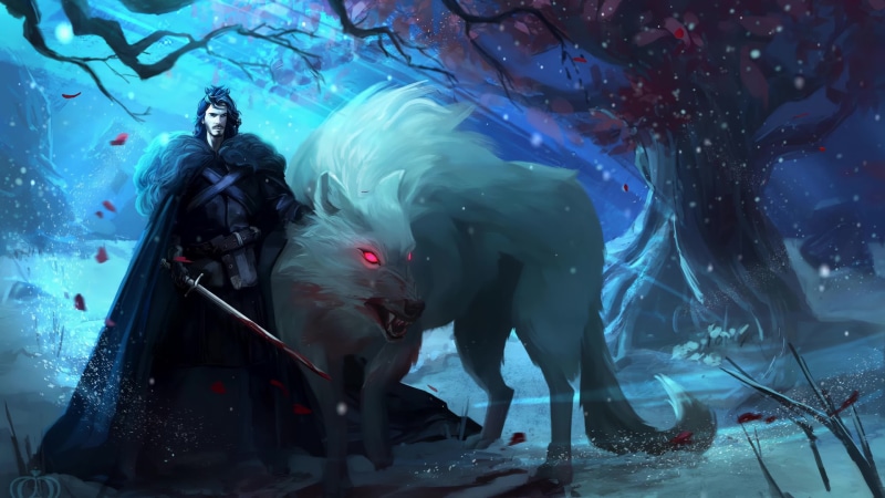 Jon Snow and Ghost with Red Eyes, Game Of Thrones 4K Live Wallpaper