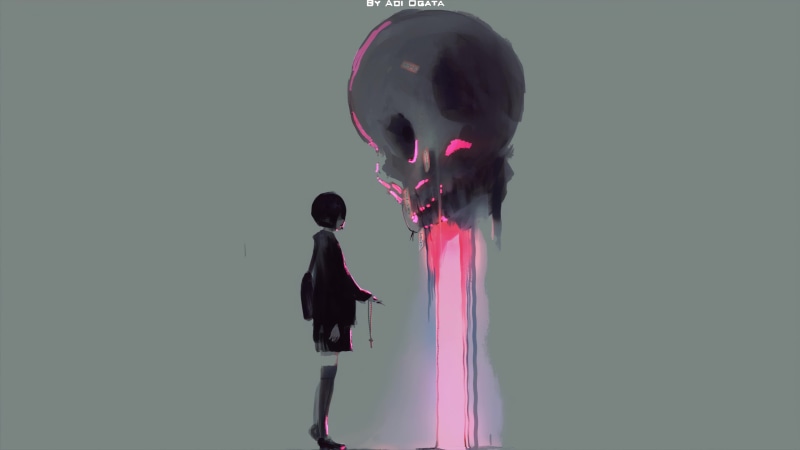 Anime Girl and Terrible Skull Fantasy 4K Live Wallpaper